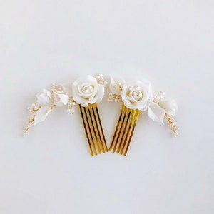 Bridal Flower Hair Combs: White Rose Wedding Hair Piece