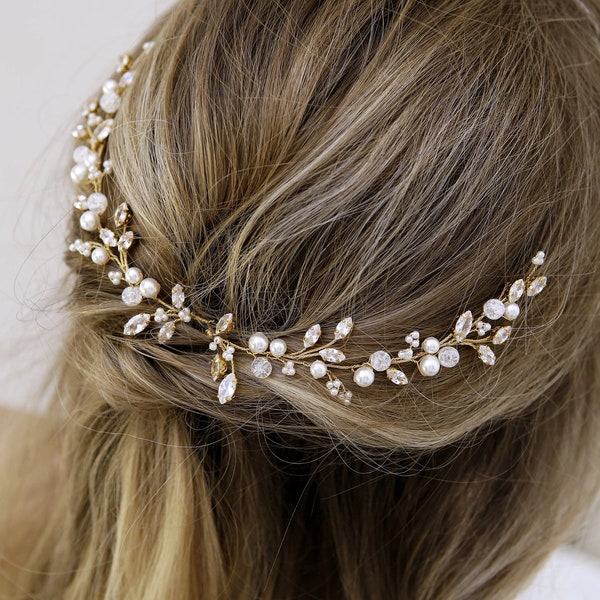 Wedding pearl hair vine, Bridal hair vine, Pearl hair piece, Bridal pearl headband, Wedding hair vine