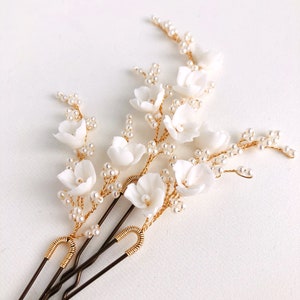 Kleine bloem haarspelden, porseleinen bloemen haarspeldjes voor de bruid, bruiloft bloem haarspelden, bruids haarstuk afbeelding 8