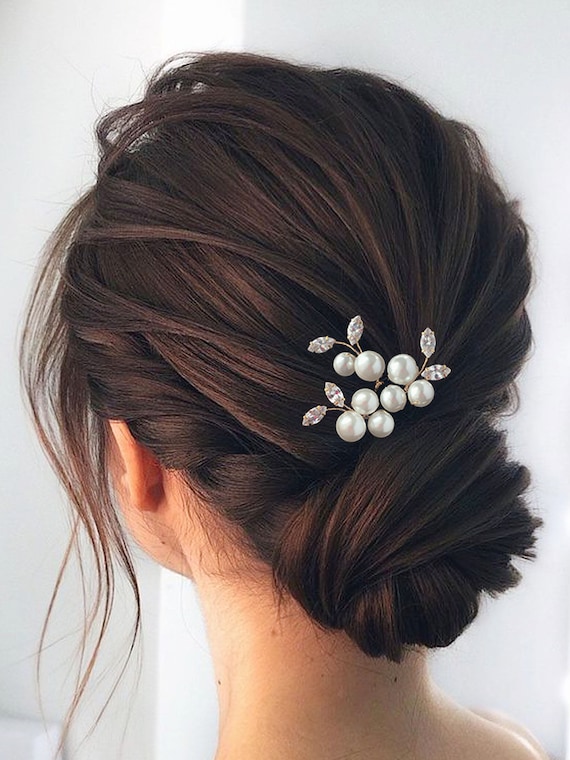 ヘアアクセサリー [MOMENTEL] Spiky Pearl Hairpin Wedding Pearl Hair Pins With Zirconia Cubes Set of 3, Bridal