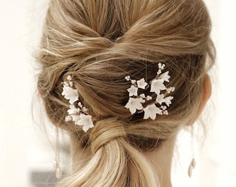 Bridal Flower Hair Pins: Wedding Floral Hairpiece, Rustic Boho Style