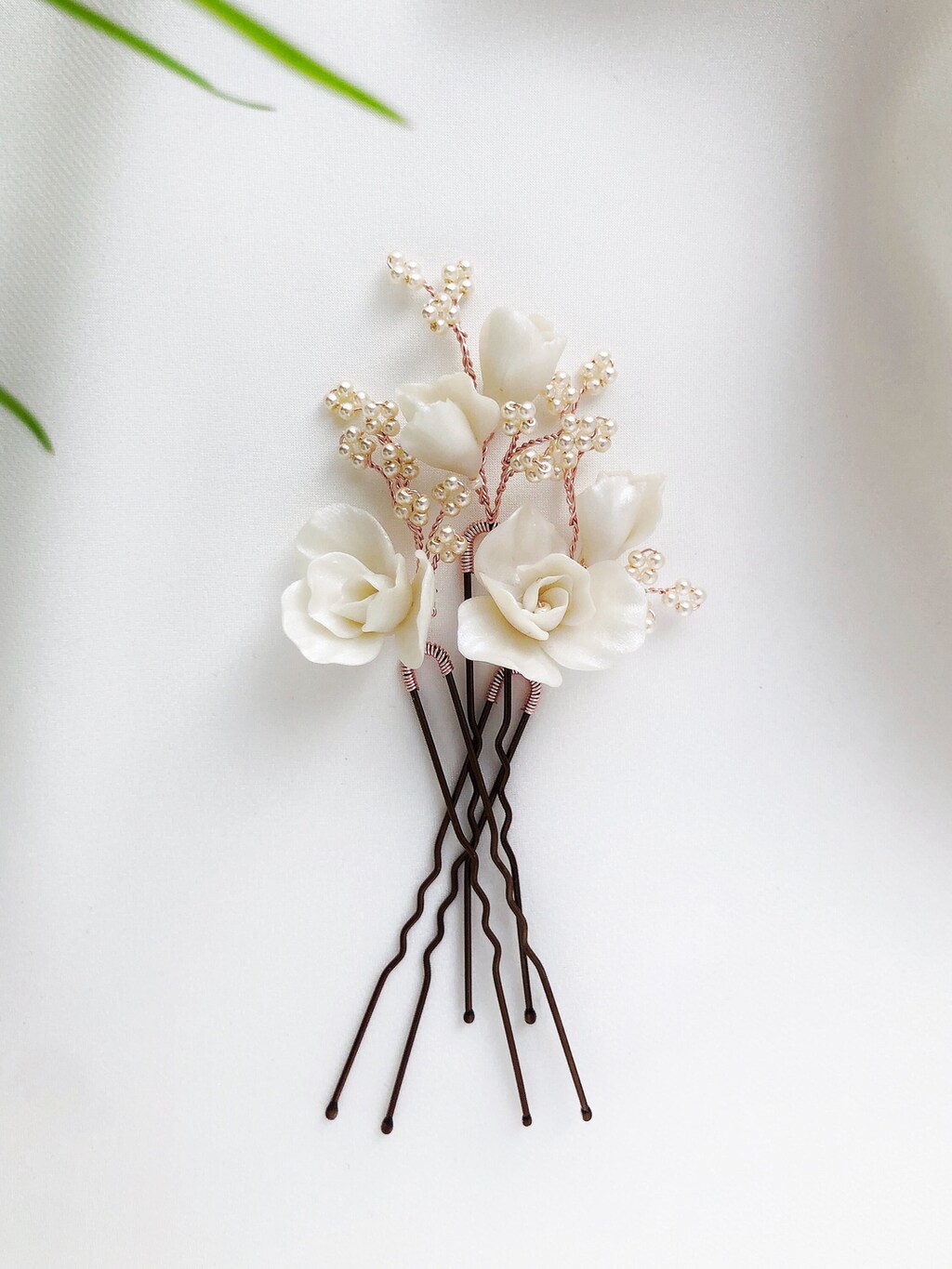 5 Forcine Per Capelli Con Fiori Di Orchidea, Strass E Perle - Accessori Hanfu Cinesi Per Sposa E Occasioni Speciali