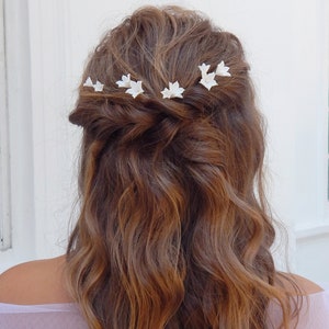 Bridal floral hairpins Wedding white hair piece Bridal flowers hair piece Flower hair pins Rustic hair piece image 6