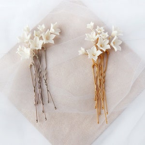 Bridal floral hairpins Wedding white hair piece Bridal flowers hair piece Flower hair pins Rustic hair piece image 8