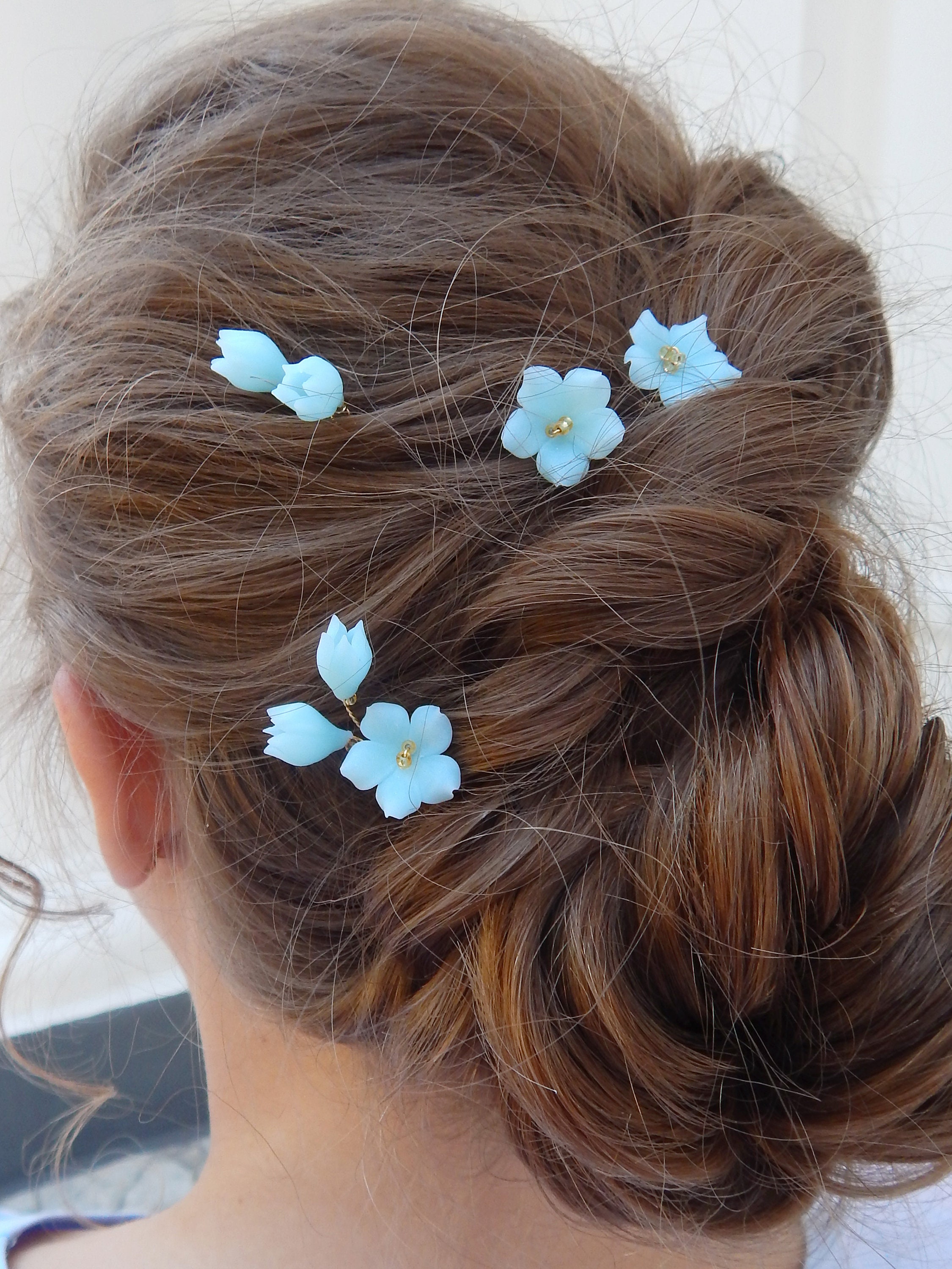 Blue hair pins Set of 5 / Flower hair pins Aqua hair pins Etsy