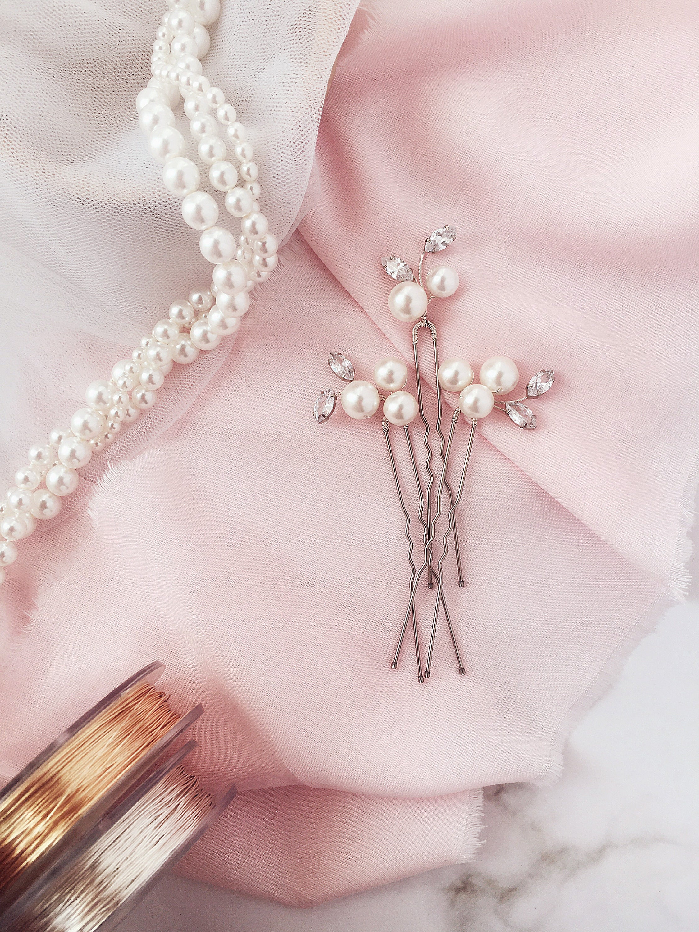 Bridal Pearl Hair Pins Set of 3 Wedding Hair Pins Pearls Hair Etsy UK