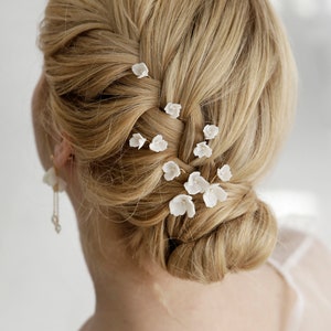 Wedding Flower hair pins Set of 8, Bridal White Flower for Hair, Bridal Floral Hair piece, Floral Hair Clips, Bridal Hair Pins