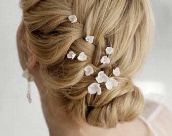 Wedding Flower hair pins Set of 8, Bridal White Flower for Hair, Bridal Floral Hair piece, Floral Hair Clips, Bridal Hair Pins