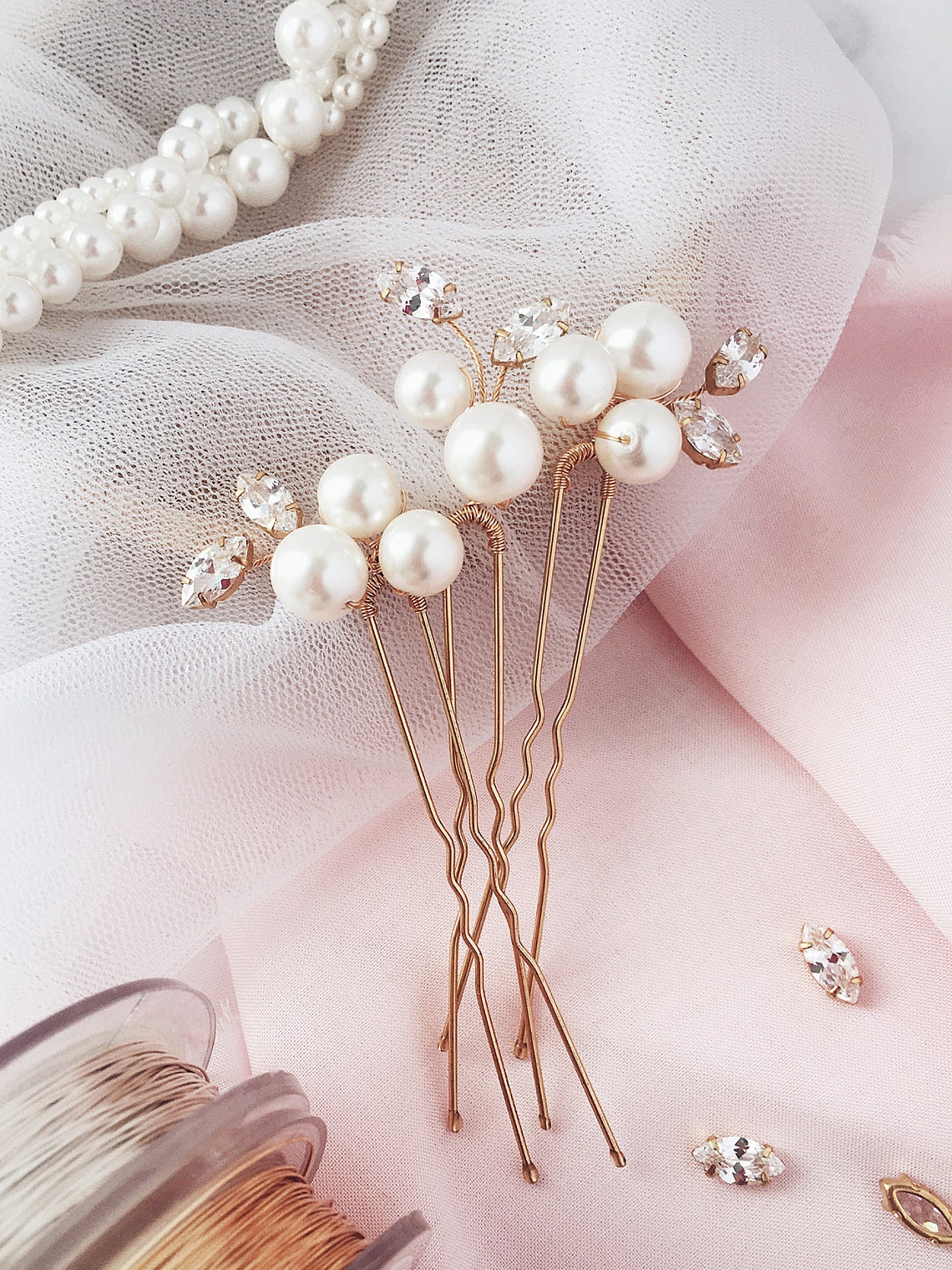 Bridal Pearl Hair Pins Set of 3 Wedding Hair Pins Pearls Hair Etsy