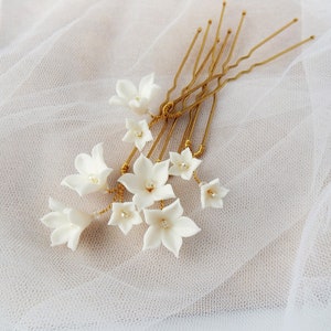 Bridal floral hairpins Wedding white hair piece Bridal flowers hair piece Flower hair pins Rustic hair piece image 5