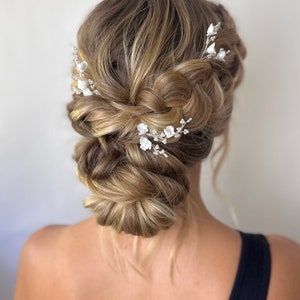 Kleine bloem haarspelden, porseleinen bloemen haarspeldjes voor de bruid, bruiloft bloem haarspelden, bruids haarstuk afbeelding 5