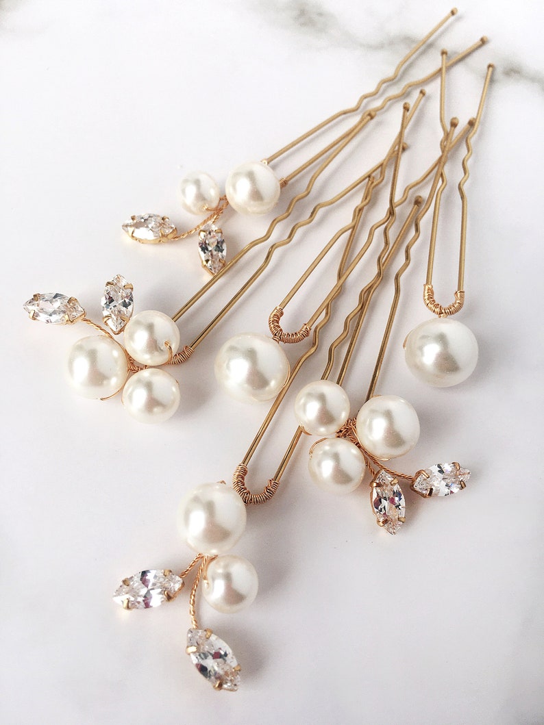 Large Pearl Hair Pins Set of 6 Bridal Pearl Hair Piece Wedding Etsy