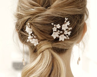 Bridal flowers hair piece, Wedding floral hairpins, Wedding white hair piece, Flower hair pins, Rustic hair piece