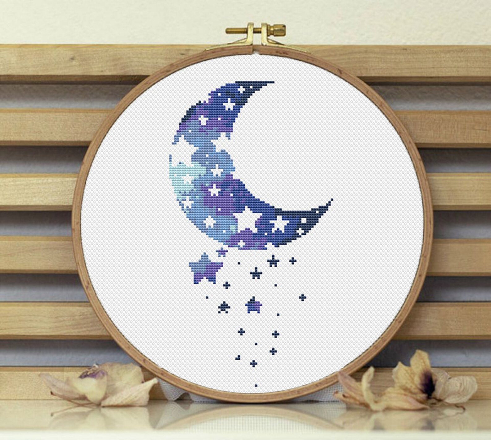 Funny crescent cross stitch pattern moon and stars Nursery Etsy