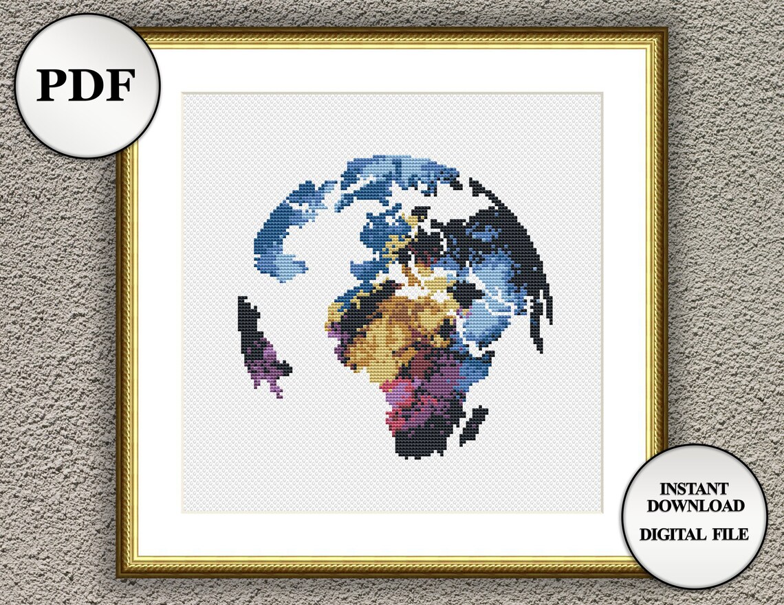 Earth Cross Stitch Pattern world map art Counted Cross Stitch Etsy