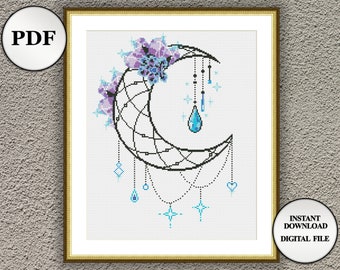Night Stars Cross Stitch Pattern Nursery Modern Stitch Tree House Cross Stitch Pattern Home Decor Pattern Easy Embroidery Round