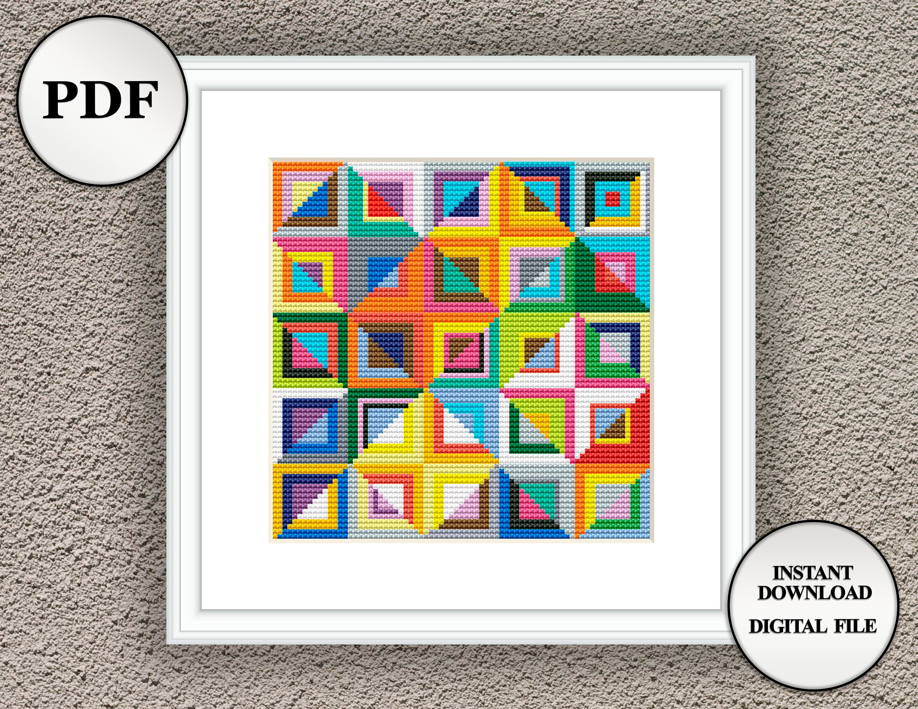 Geometric cross stitch pattern Modern Polygonal abstract Etsy