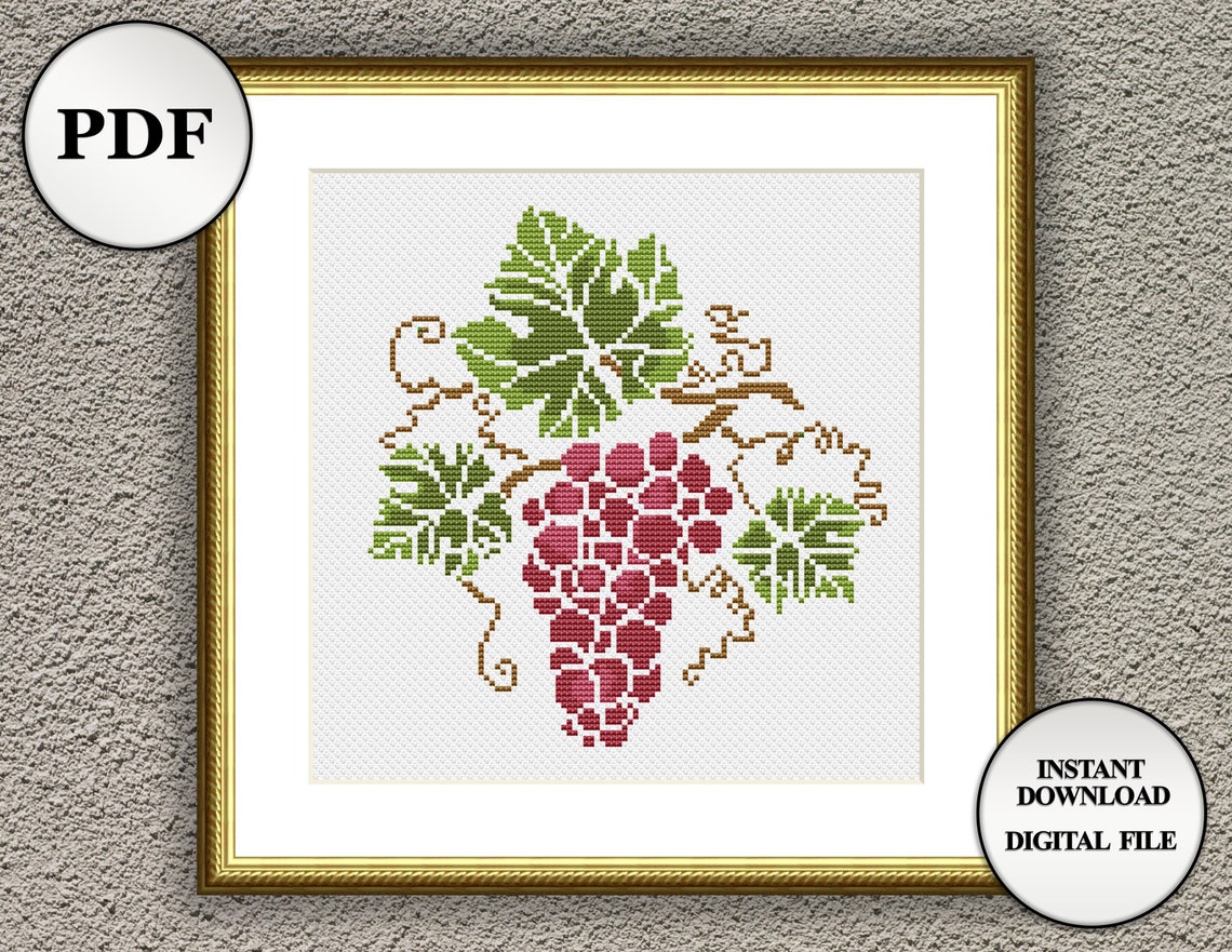 Bunch of grapes cross stitch pattern Fruit counted cross Etsy