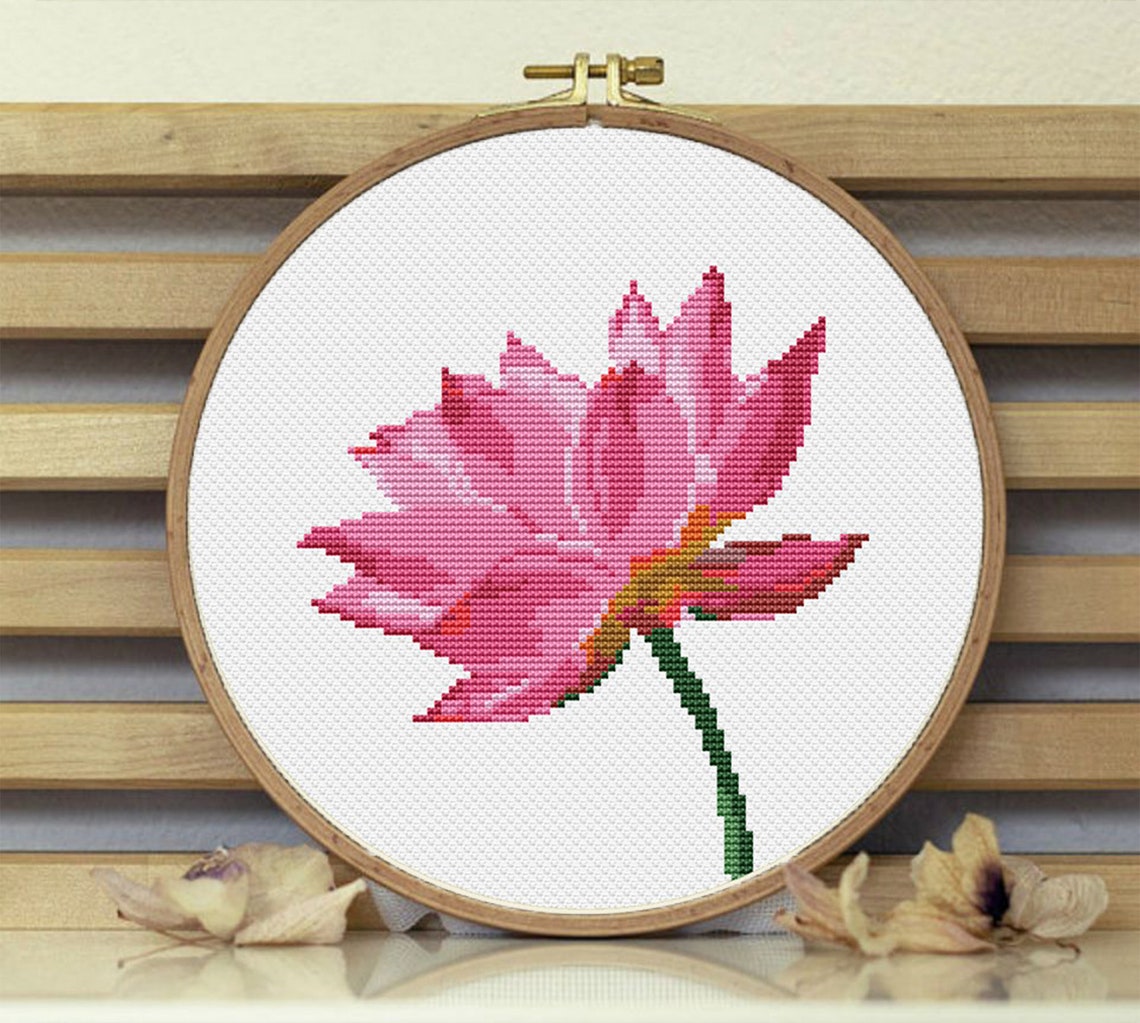 Lotus Cross Stitch pattern blooming flower Cute cross stitch Etsy