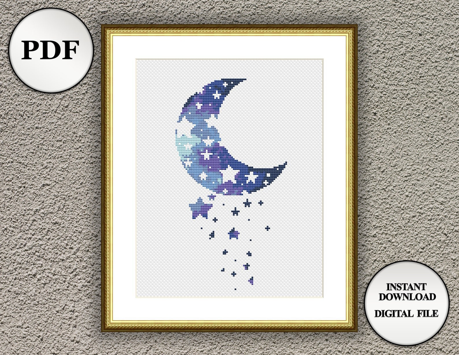 Funny crescent cross stitch pattern moon and stars Nursery Etsy