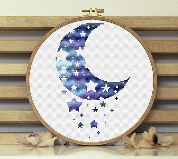 Night Stars Cross Stitch Pattern Nursery Modern Stitch Tree House Cross Stitch Pattern Home Decor Pattern Easy Embroidery Round