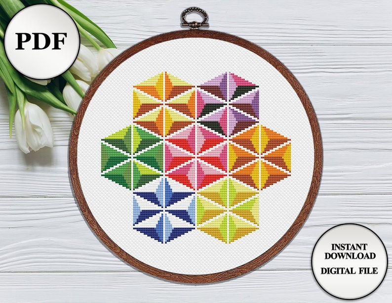 Geometric Cross Stitch Pattern Ornament Multicolored | Etsy