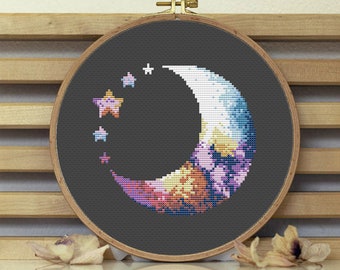 Night Stars Cross Stitch Pattern Nursery Modern Stitch Tree House Cross Stitch Pattern Home Decor Pattern Easy Embroidery Round