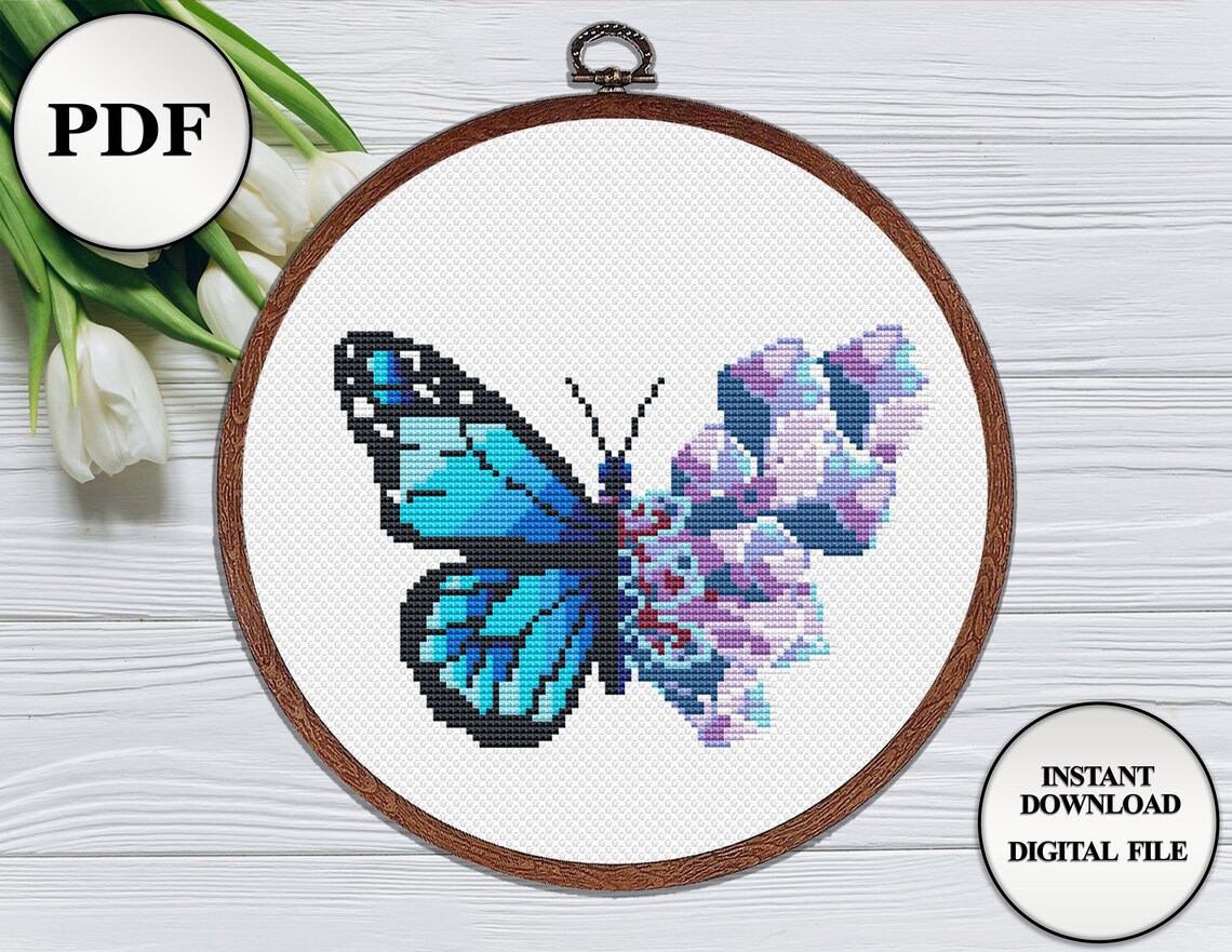 Butterfly small cross stitch pattern Modern Cross Stitch Etsy