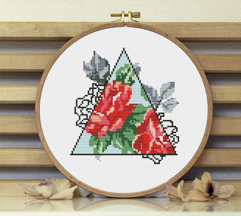 Funny mini cross stitch pattern Rose Don't miss the campaign embroidery geometric floral OFFer