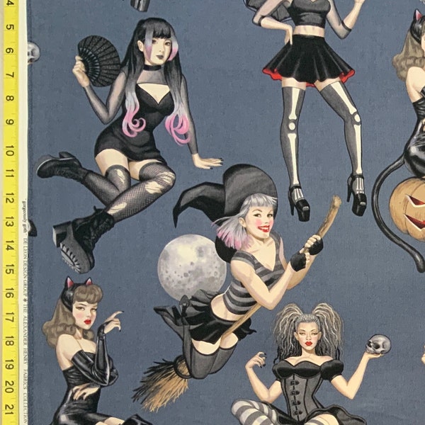 Alexander Henry pin up Goth Girls 100% cotton witches