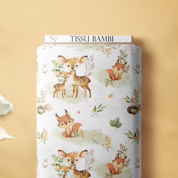 PRÉCOMMANDE Tissu coton motif exclusif Bambi, forêt, automne, biche