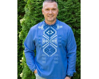 Ukrainian Linen Embroidered Shirt, Military Style Designer Ornament