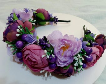 Handmade Floral Crown – Wine Purple Flower Headpiece, Ukrainian Gift