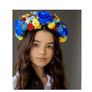 Incredibly beautiful handmade Ukrainian flower crown made of flowers of different colors. Ethnic hair ornament. Flower headband + gift