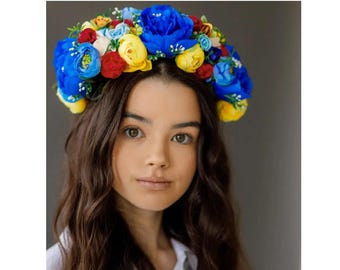 Handmade Ukrainian Flower Crown: Colorful Floral Hair Wreath