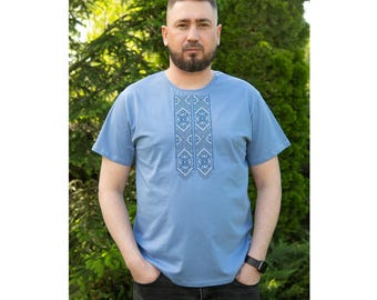 Men's Ukrainian Embroidered T-Shirt, Natural Cotton, Made in Ukraine