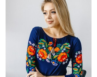 Embroidered Floral T-Shirt: Ukrainian 3/4 Sleeve Top