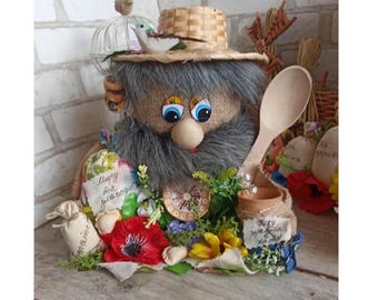 Slavic talisman for the home Domovyk with dumplings. Pagan amulet. The size is large. A charm for wealth, happiness. Handmade art doll+gift