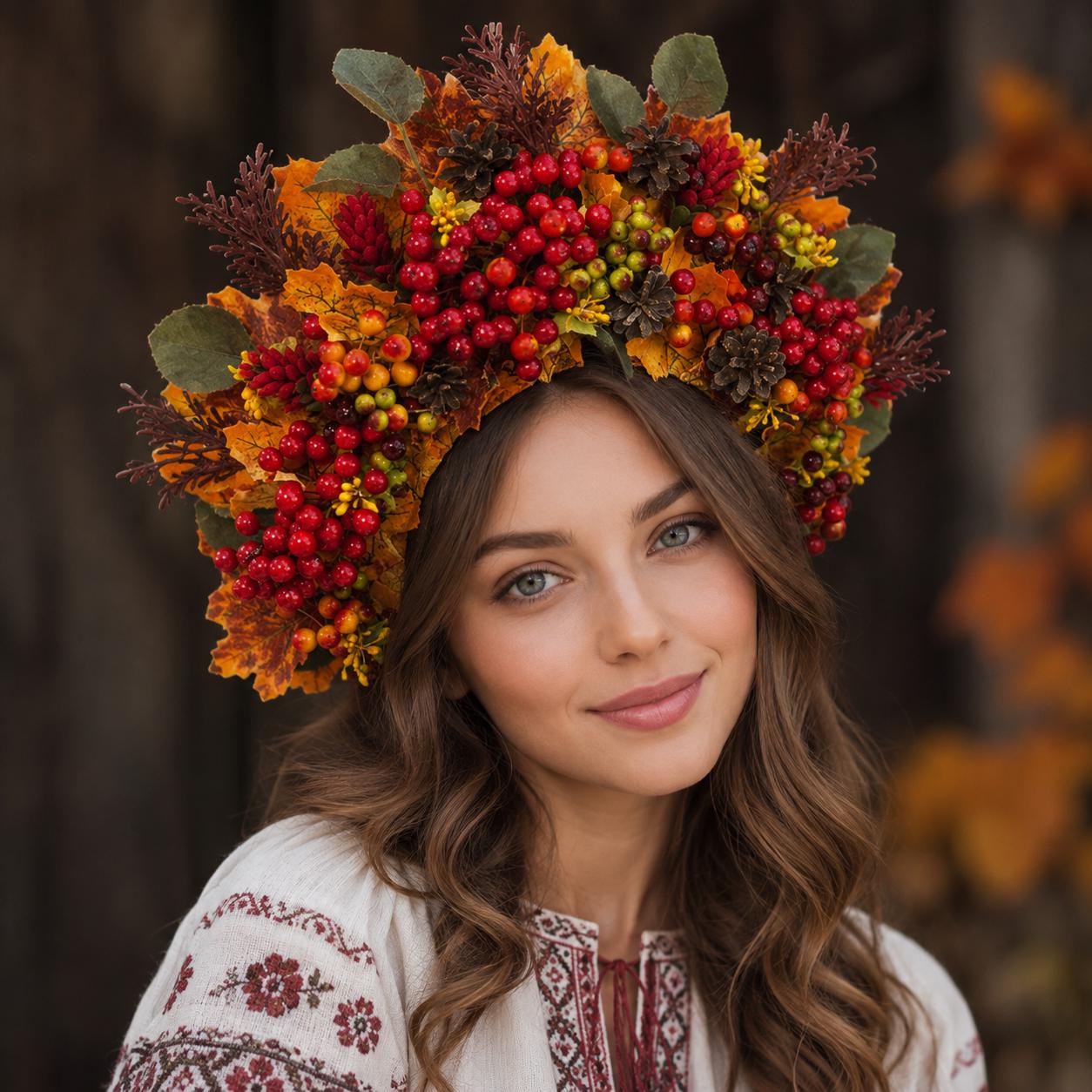 Luxury Autumn Floral Crown, Harvest Berry Headpiece, Fall Wedding