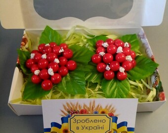 Set of 2 pieces Ukrainian hair ornament Red viburnum Hairpin in the national traditions of Ukraine made of berries and viburnum leaves +gift