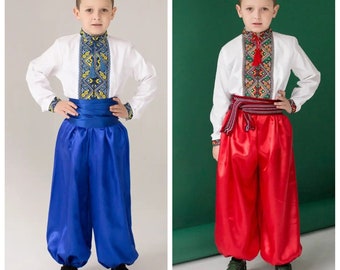 Los pantalones tradicionales ucranianos son azules o rojos. Pantalón nacional ucraniano para niños de 3 a 12 años. Ropa étnica + regalo de Ucrania.