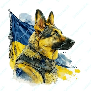 Feed the animals of Ukraine. Digital image PNG/JPGGerman shepherd Glory is a loyal defender of Ukraine. Sublimation illustration