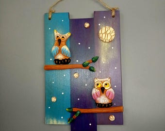 Handmade Wooden Owl Wall Art, Rustic Night Sky Decor