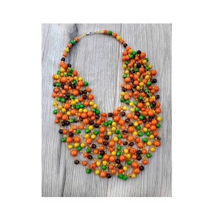 Ukrainian orange-colored necklace made of natural wood Author's handmade corals Ethno style + gift from Ukraine