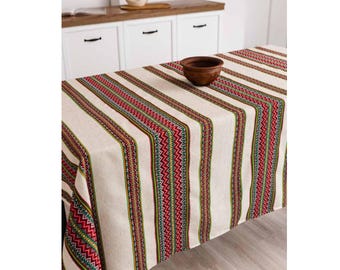 Embroidered Tablecloth, Ukrainian Carpathian Ornament, Ethnic Home Decor