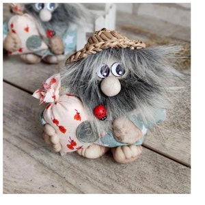 Slavic amulet for the house Domovik in a wicker hat, with a bag of wealth, a ladybug, a coin. Magic doll-talisman + gift from Ukraine