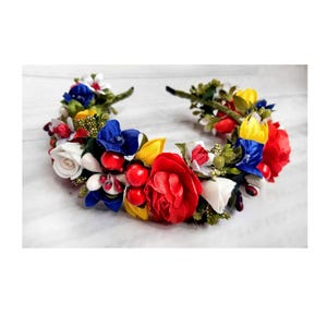 Handmade flower crown in traditional Ukrainian style. Designer hair decoration. Author&#39;s accessory for vyschyvanka + gift from Ukraine