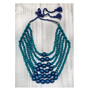 Ukrainian Galician necklace 6 strands light blue dark blue eco wood beads handmade folk jewelry + surprise gift from Ukraine