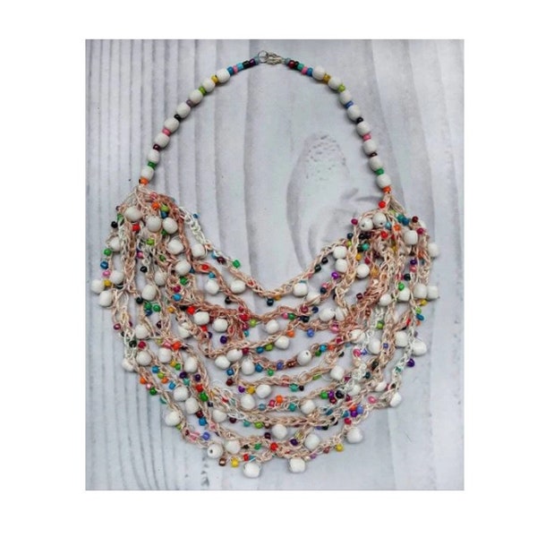 Ukrainian necklace made of natural wood rainbow and white beads Designer jewelry in ethnic style Eco-jewelry + gift from Ukraine