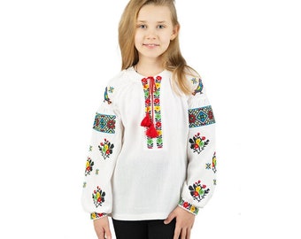 Very beautiful Ukrainian white embroidered blouse with designer embroidery Flowers-birds from 15 to 15 years. Ethnic vyschyvanka + gift